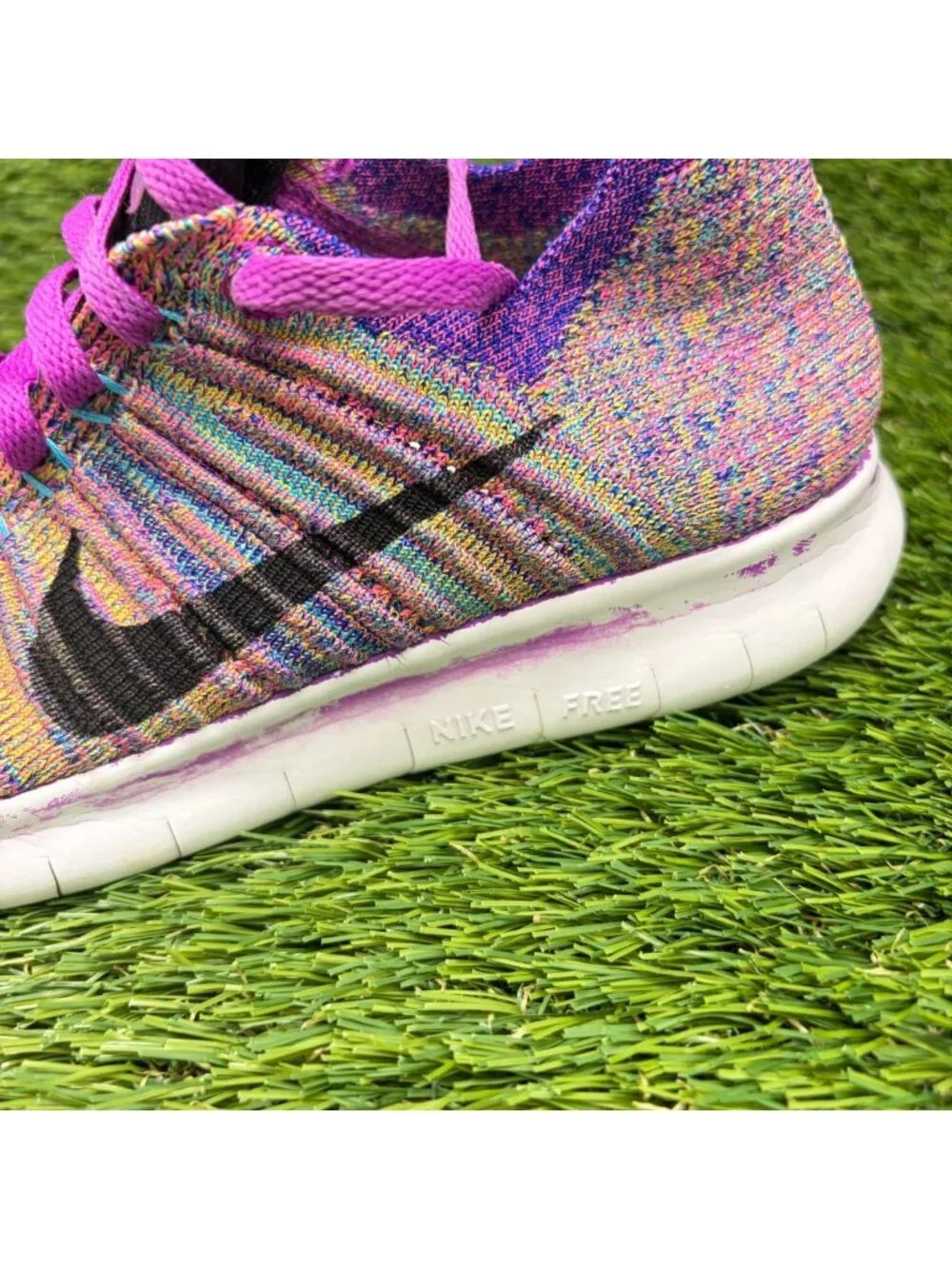 Nike Free RN Flyknit Womens Size 6.5 Purple Blue Athletic Running Shoes Sneakers